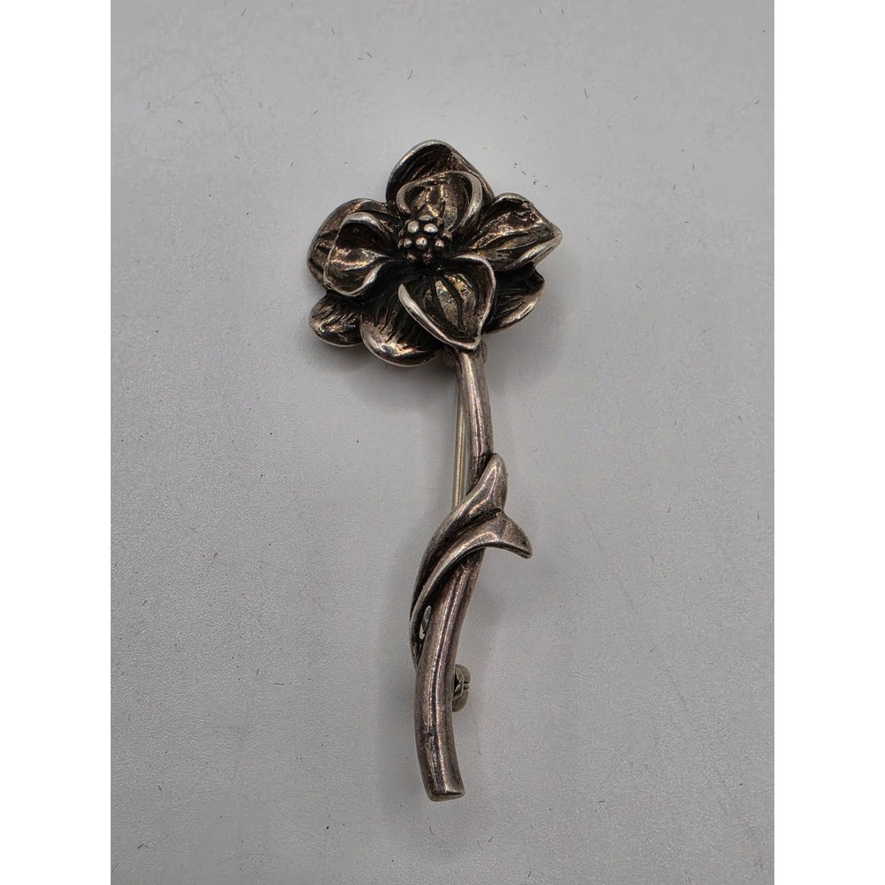 Beau Sterling Silver Flower Brooch Vintage Dogwood Floral Pin Mid Century 925